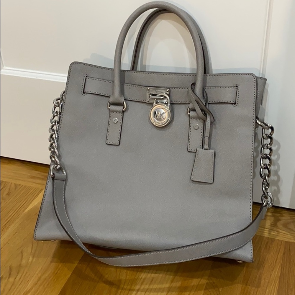 Michael Kors Leather Satchel Handbag Silver Chain